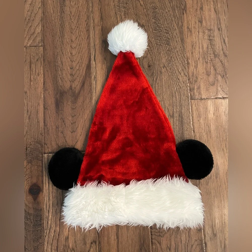Walt Disney World Disneyland Mickey Red Santa Hat with Black Ears and White Trim